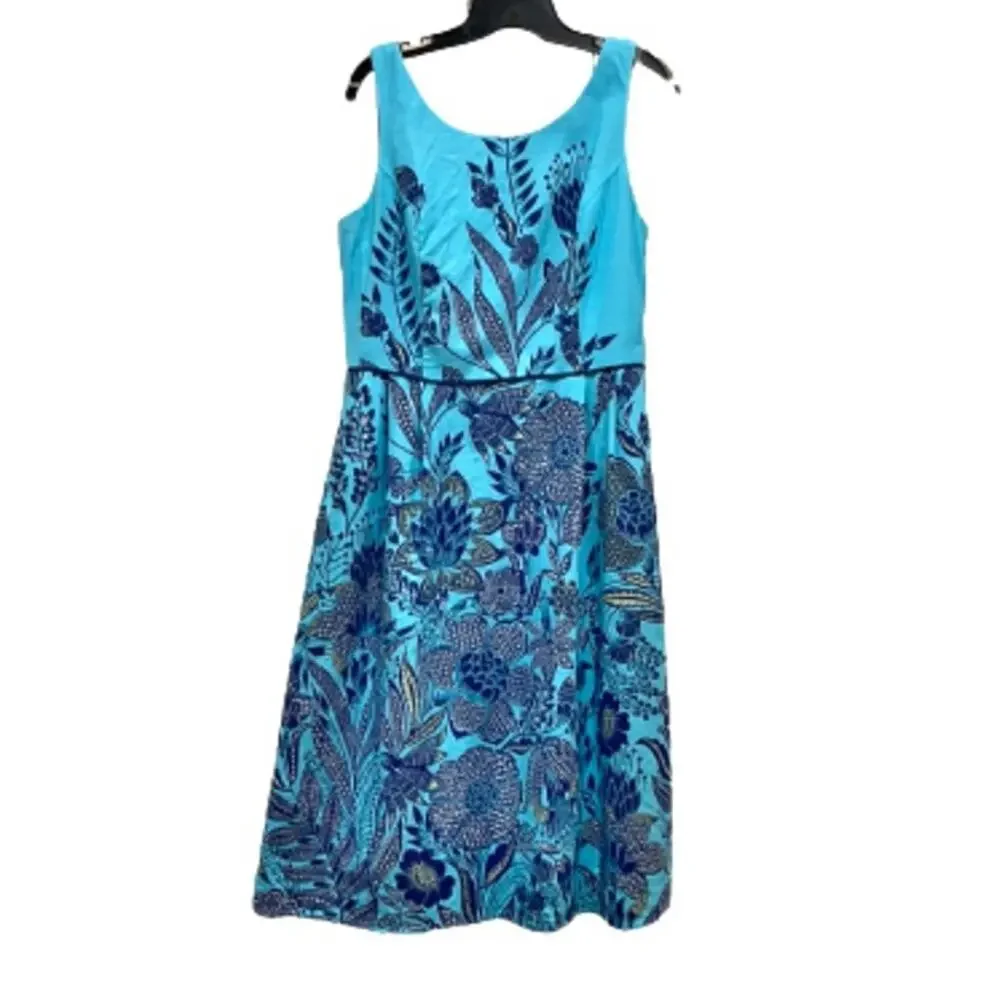 Lands’ End Paisley Floral Fit and Flare Dress Light Blue